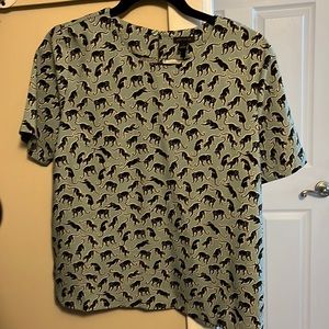 Ann Taylor black cat pattern shirt